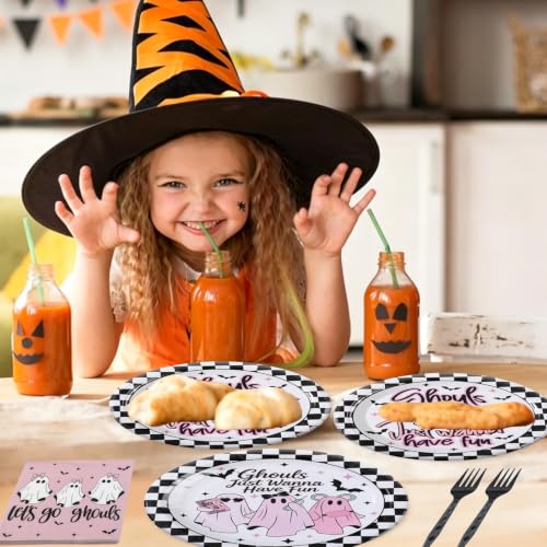 Pink Ghost Girl Night Halloween Party Tableware Set for 25 Guests - Disposable Plates & Napkins - Rokochoes