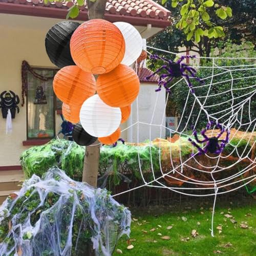 Halloween Paper Lanterns Set - Black, Orange, White 12pcs Decorative Hanging Decorations