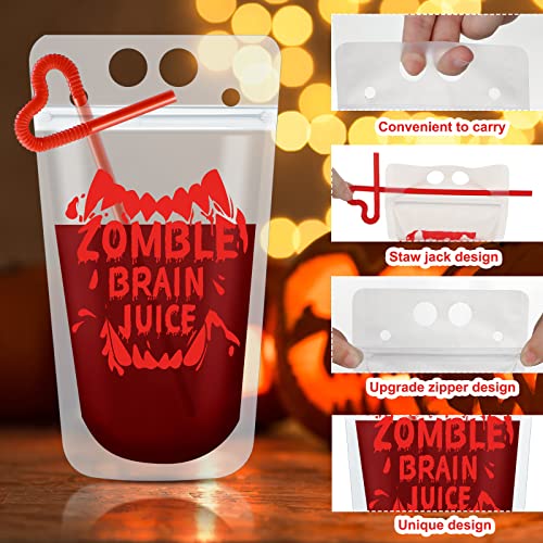 Halloween Drink Pouch Set with Straws - Scary Style, 24 Pack