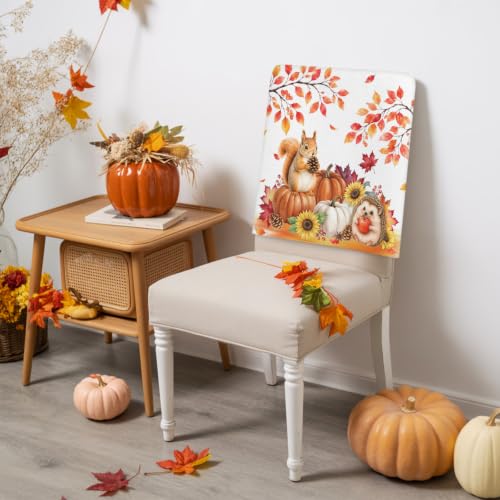 Fall Chair Back Covers Set - 4pcs Autumn Thanksgiving Slipcovers in White & Orange