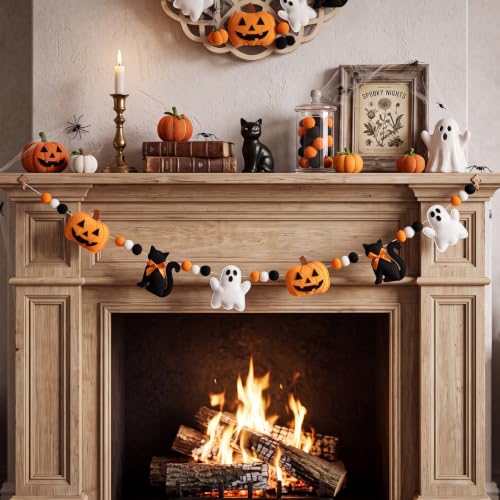 Halloween Felt Banner with Pumpkins Ghosts Black Cats - Ghosts Variation
