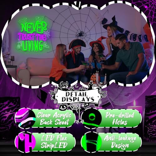 Never Trust The Living Neon Sign Halloween Wall Decor Dimmable Tombstone LED Sign Gothic Haunted House