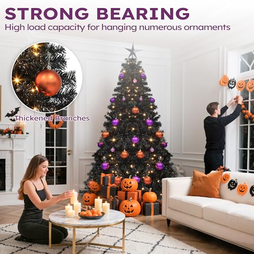 Prelit Black Christmas Tree 6ft with Remote Control - Halloween & Holiday Decor