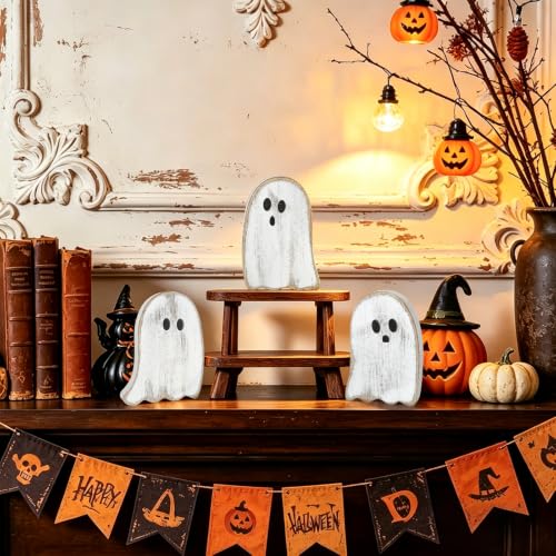 Distressed White Ghost Halloween Table Decorations Set - Farmhouse Style