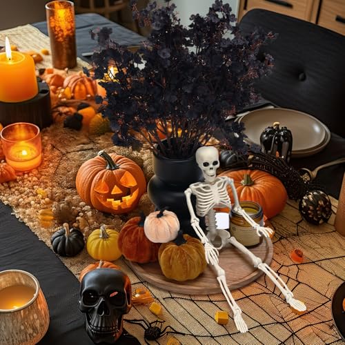 Halloween Wooden Centerpiece Tray Set with Skeleton Pumpkin and Vases