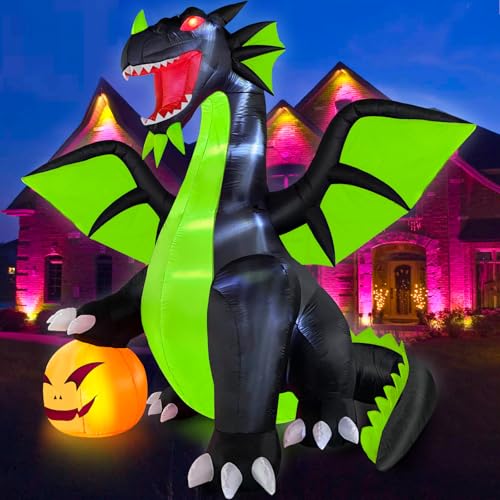 Halloween Inflatable Dragon with Pumpkin - Green 9FT Outdoor Decoration