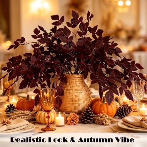 12PC Fall Artificial Plum Cimicifuga Leaves for Vase Decor - Autumn Home Accent