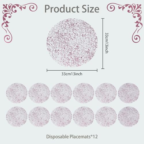 Pink Mesh Gold Foil Disposable Placemats - 12 Pack for Wedding & Holiday Tables