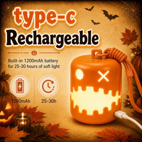 Halloween Pumpkin Lanterns Set of 3 Rechargeable LED Night Lights Indoor Outdoor Decor