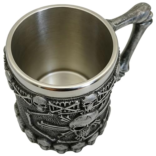 Classic Silver Viking Skull Mug - Pirate Drinkware, 14oz Stainless Steel Coffee & Beer Cup