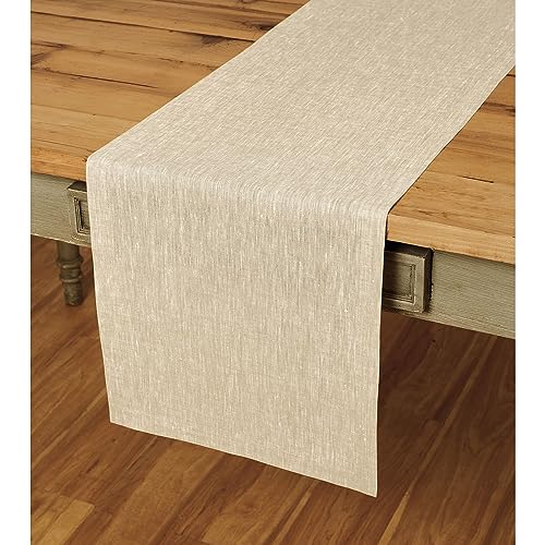 Pure Linen Table Runner Beige 14x48 in Athena - Handcrafted, Machine Washable