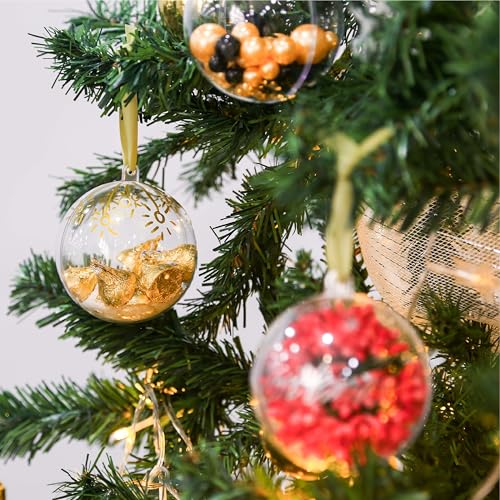 24 Clear Plastic Fillable Christmas Ornaments 3.15 Inch for DIY Crafts & Decorations