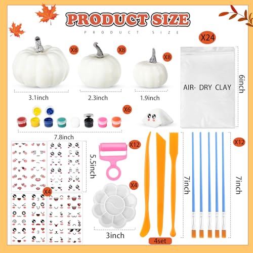 Large Pumpkin Painting Kit with Air-Dry Clay & Brushes - Fall Craft Supplies, 48 Pieces