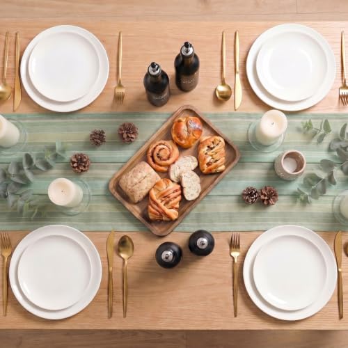 Green Stripe Chiffon Table Runner 28x120 Inch Spring Kitchen Dining Decor