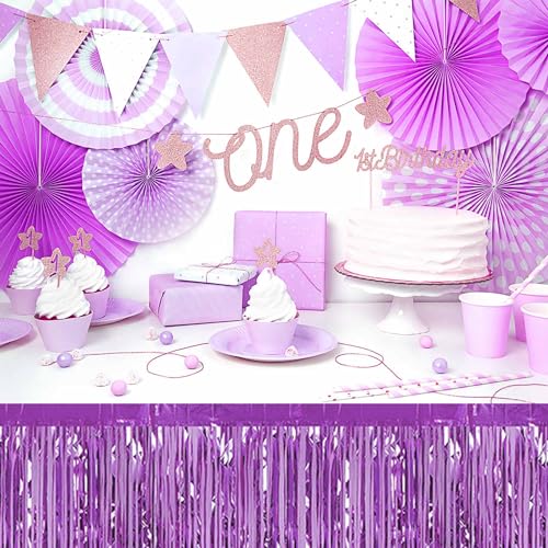 Light Purple Foil Fringe Table Skirts 3 Pack 29x108 Inch Party Decoration