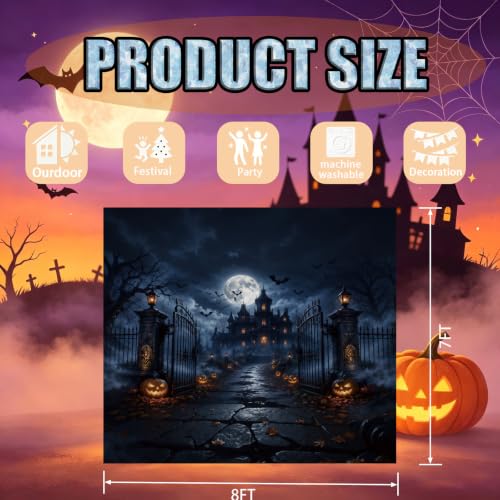 Halloween Castle Garage Door Cover Banner 8x7FT Haunted Mansion Backdrop Outdoor Halloween Decor
