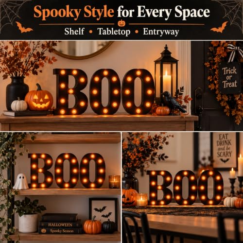 Halloween Decorations Indoor – “Boo” LED Marquee Light Up Letters