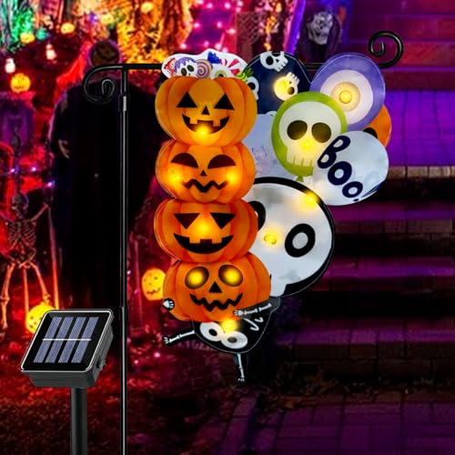 Halloween Solar Lighted Garden Flag Skeleton & Pumpkin Double Sided 12x18 Inch - Ghost Skull Variation