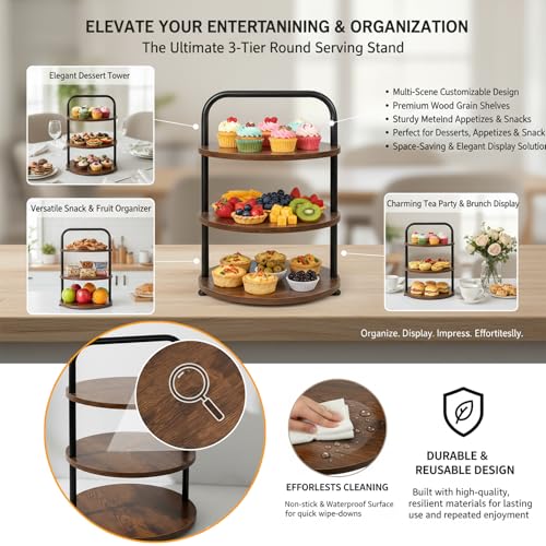 Wooden 3-Tier Cupcake Stand for 50 Desserts Rustic Display & Serving Tray