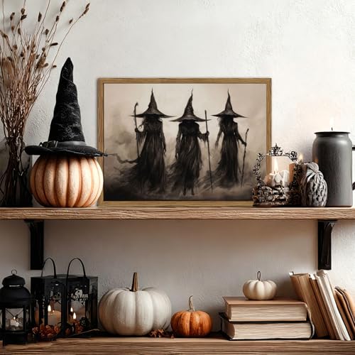 Dark Gothic Witch Wall Art Canvas Print - Framed Halloween Decor 8x10in - Variation of The Witch Framed