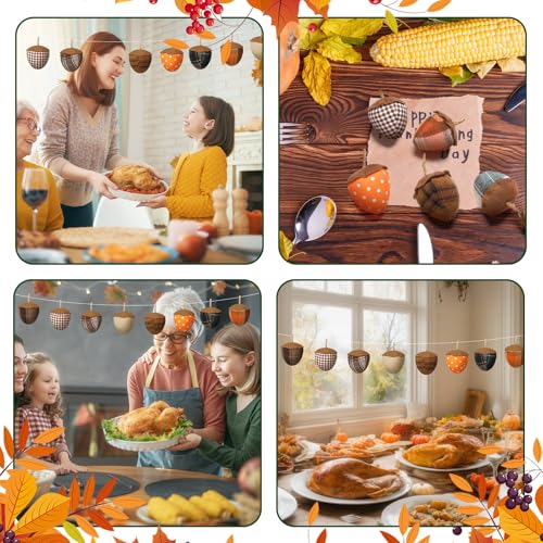 Fall Felt Acorn Ornaments Set - Thanksgiving Hanging Decor, Brown, 12 Pieces