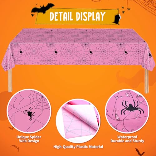 Pink Spider Web Plastic Tablecloth 54x108 Inch Halloween Party Decor - Spiderweb Design