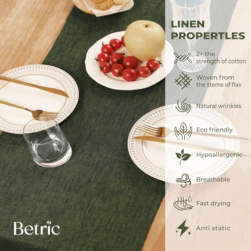 Pure Linen Table Runner 14x108 Inch Farmhouse Dining Decor - Forest Green - Athena