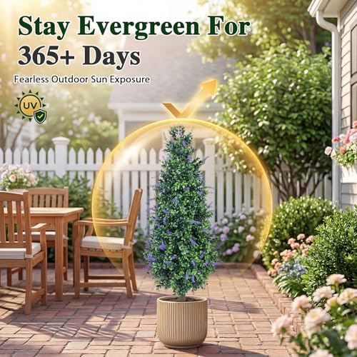 3ft Lavender Artificial Topiary Trees Set of 2 Outdoor Faux Plants - UV Resistant, Realistic Bushes for Garden & Porch (Lavender, 36in)