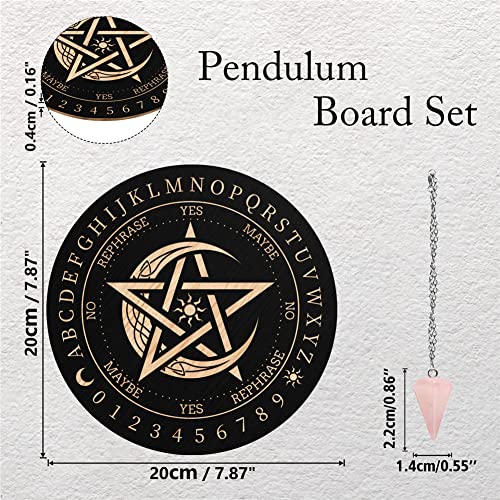 Pendulum Divination Board with Rose Quartz Crystal - Wiccan Witchcraft Altar Supplies