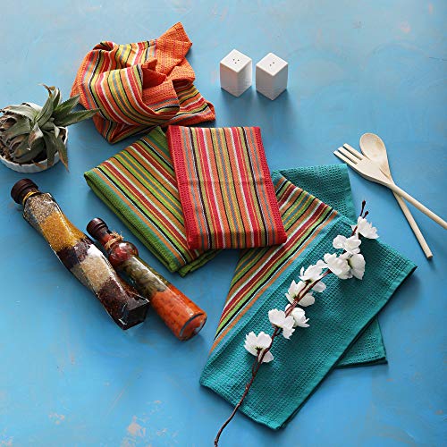 Set of 12 Salsa Style Cotton Kitchen Dish Towels - 16x28 Inches, Multi Purpose Absorbent Waffle Tea Towels