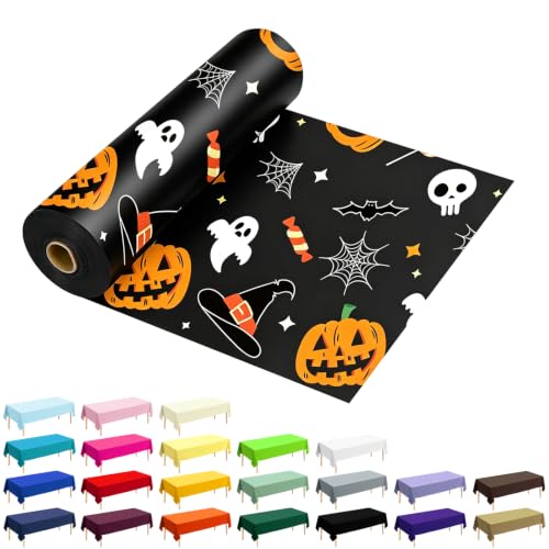 Halloween Plastic Table Cover Roll - Pumpkin Ghost Design, 54 Inch x 1200 Inch, Disposable Party Tablecloth
