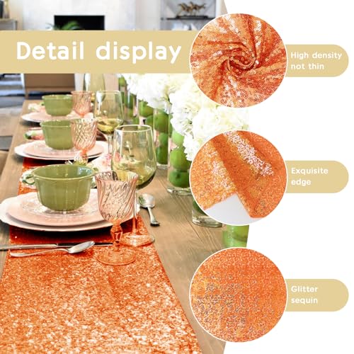 Orange Sequin Table Runner Set - 6 Pieces 12x72 Inches for Party & Wedding Decor