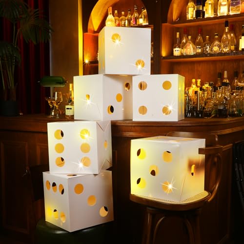 White Lighted Dice Boxes - 6 Foldable 11.8 Inch Casino Party Decorations