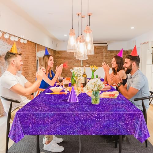 Purple Holographic Tablecloths - 8 Pack 40x108 Inch Iridescent Disposable Rectangular Covers for Parties