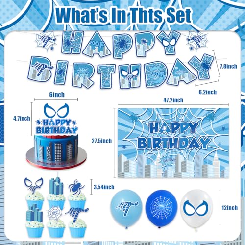 Spider Themed Birthday Party Decorations Set - Banners, Cake Toppers & Balloons