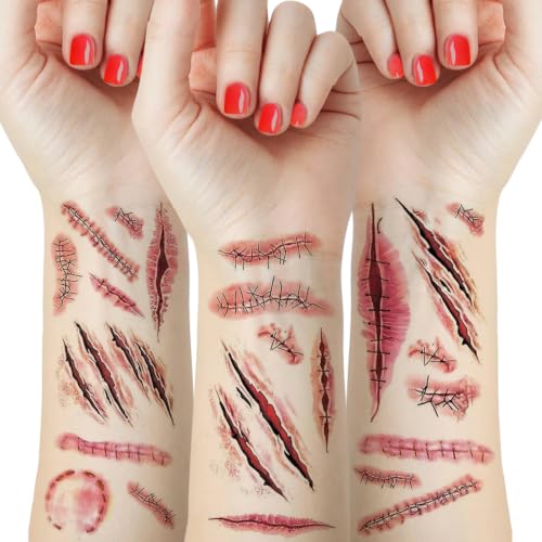 Waterproof Halloween Fake Wound Stickers - 10 Sheets Horror Cosplay Tattoos