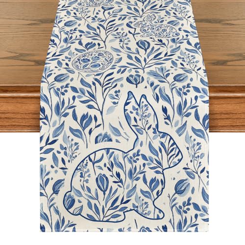 Easter Bunny Rabbit Table Runner 13x72 Inch Seasonal Spring Kitchen Decor - Beige