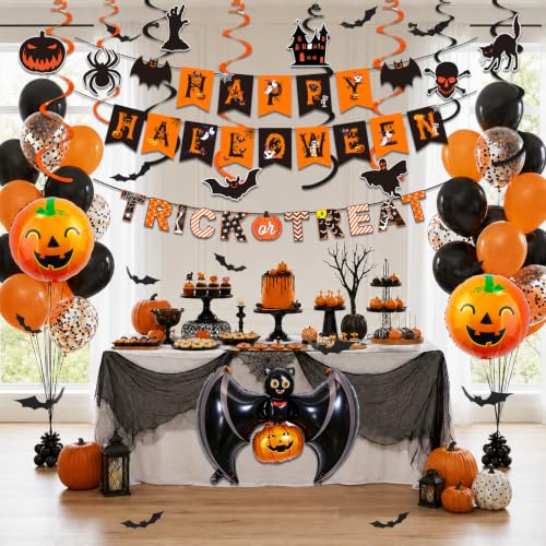 Orange Bat Halloween Balloons & Party Decorations - 49 Pcs Outdoor Indoor Set