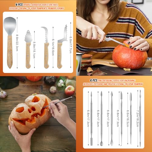Pumpkin Carving Kit 10 pcs Stainless Steel Halloween Jack-O-Lantern Tools