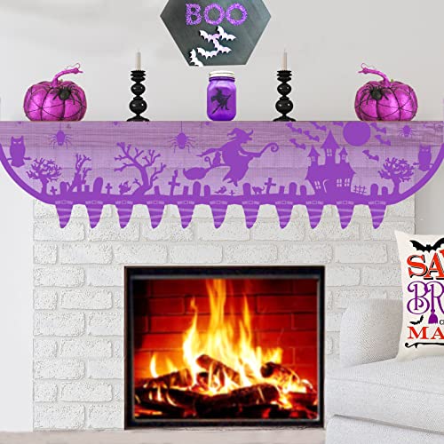 Halloween Mantle Scarf Lace Decoration Haunted House Ghost Witch Hat - Purple