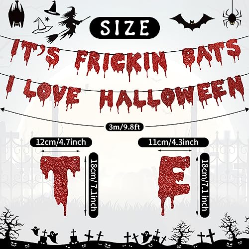 Red Glitter Halloween Banner - It's Frickin Bats Wall Decor Party Garland