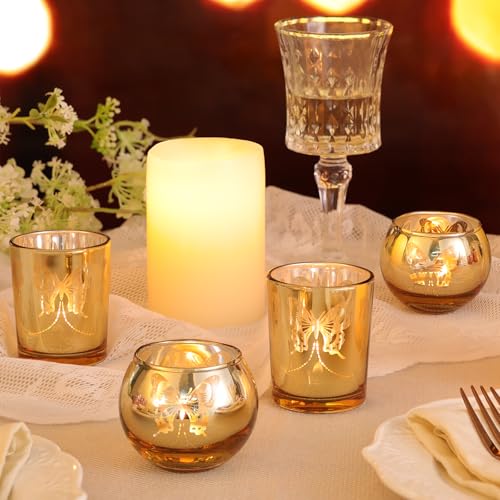 Gold Combination Tea Light Candle Holders with Butterfly Pattern Set of 12 - Wedding & Party Decor