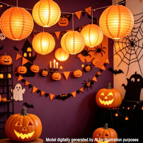 Orange Paper Lanterns for Party Decorations - 8, 10, 12 Inch, 9pcs, Mixed Sizes