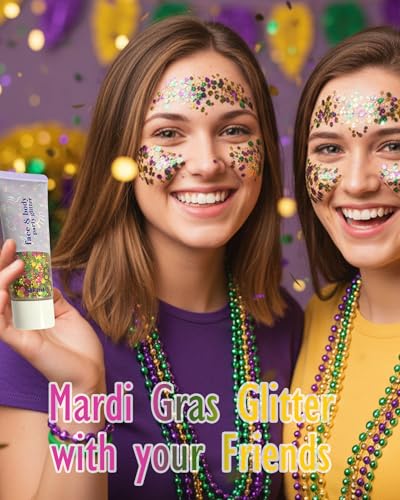 Mardi Gras Body Glitter - Multicolor Chunky Holographic Face and Body Sparkle - 55g