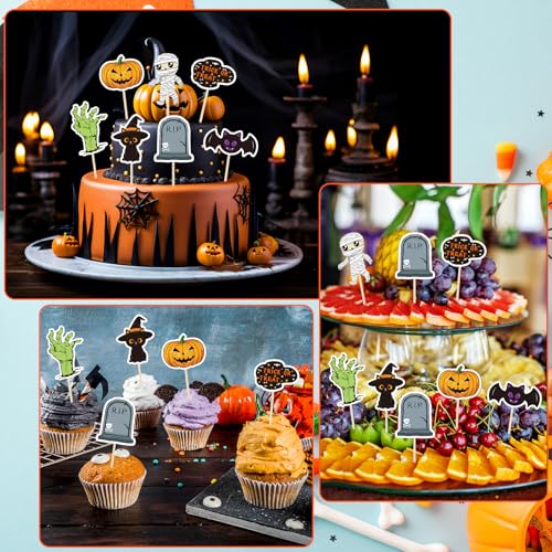 Halloween Cupcake Toppers 70 pcs Spooky Haunted House Fruit Cake Decorations - Variation: Halloween