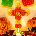 Day of the Dead Marigold Cross Decoration - Orange & Yellow, 15.7x11.8 inches