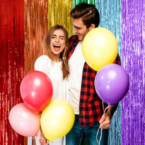Rainbow Foil Fringe Curtain Backdrop Party Decorations 2 Pack - 39.4"w x 78.7"l