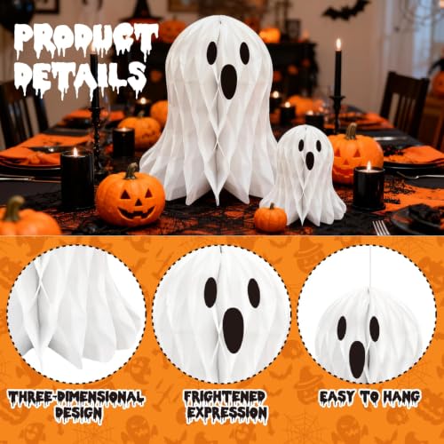 Halloween Hanging Ghost Decorations Set - White Honeycomb Paper Ornaments for Home & Party