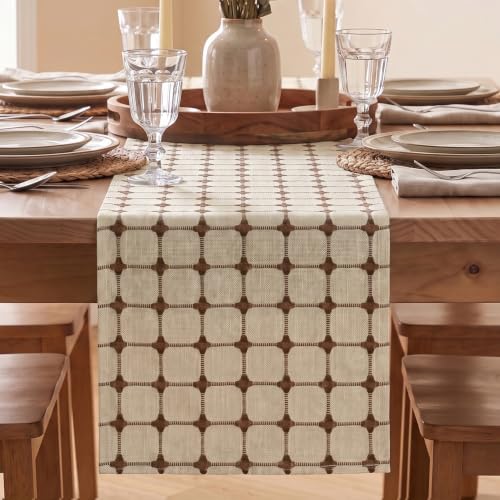 Farmhouse Table Runner 12x72 Inch Beige Brown Rustic Embroidered Kitchen Decor