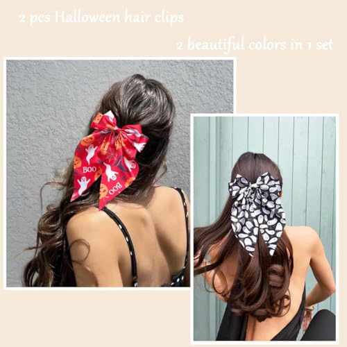 Halloween Hair Clips for Women 2-Pack Ghost Pumpkin Bows Cosplay Accessory